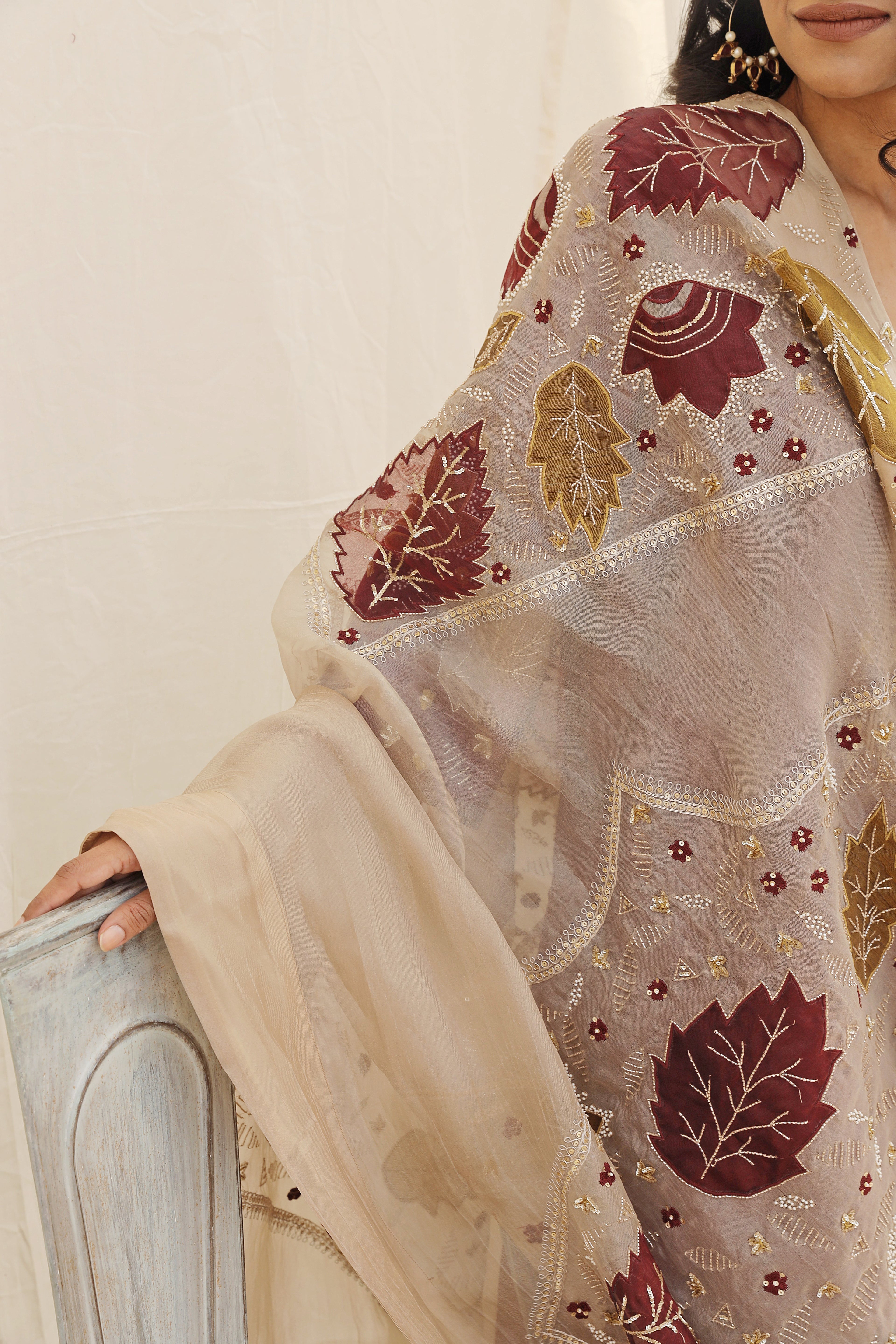 MAROON HAND EMBROIDERED KURTA SET