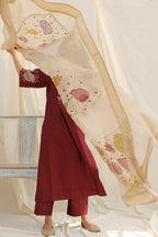 MAROON HAND EMBROIDERED KURTA SET
