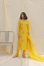 YELLOW HAND EMBROIDERED KURTA SET