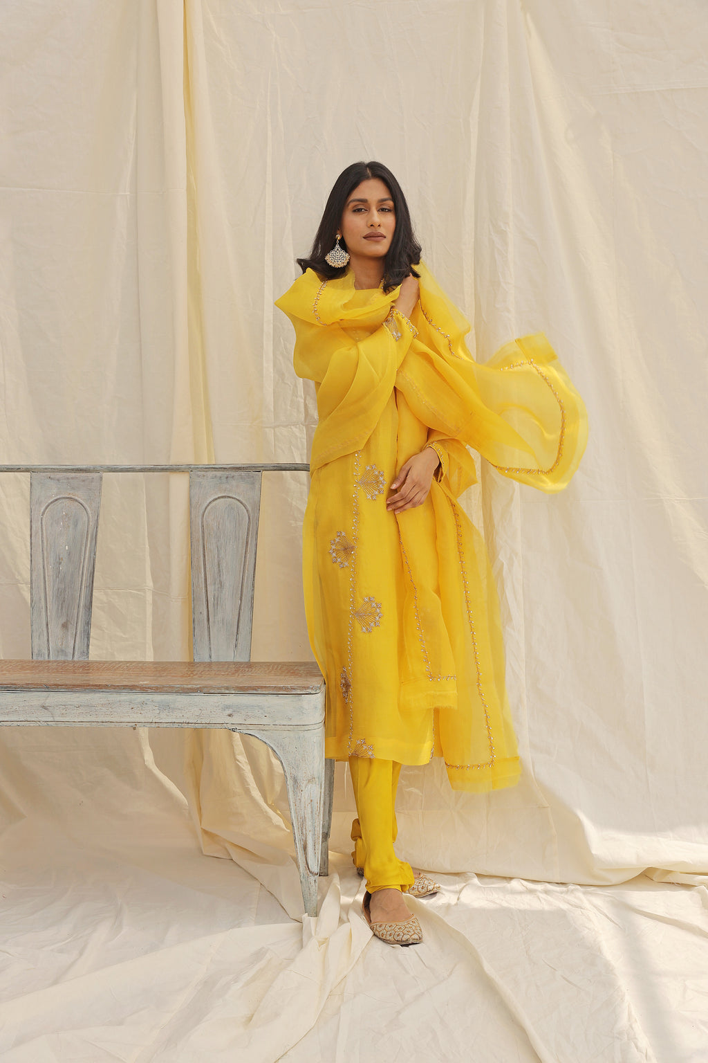 YELLOW HAND EMBROIDERED KURTA SET