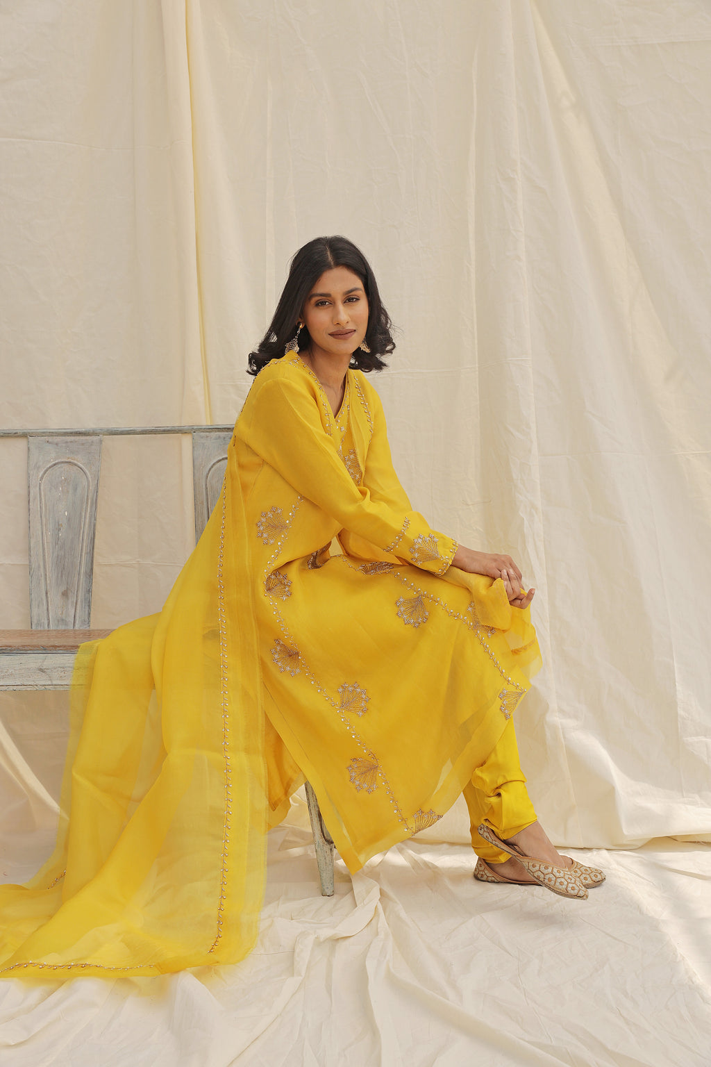 YELLOW HAND EMBROIDERED KURTA SET