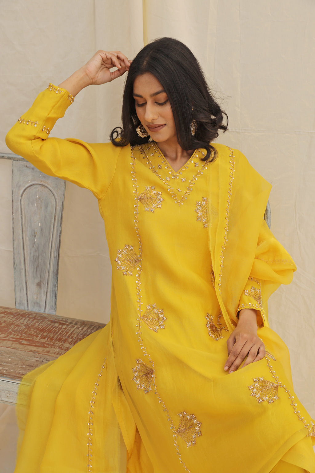 YELLOW HAND EMBROIDERED KURTA SET