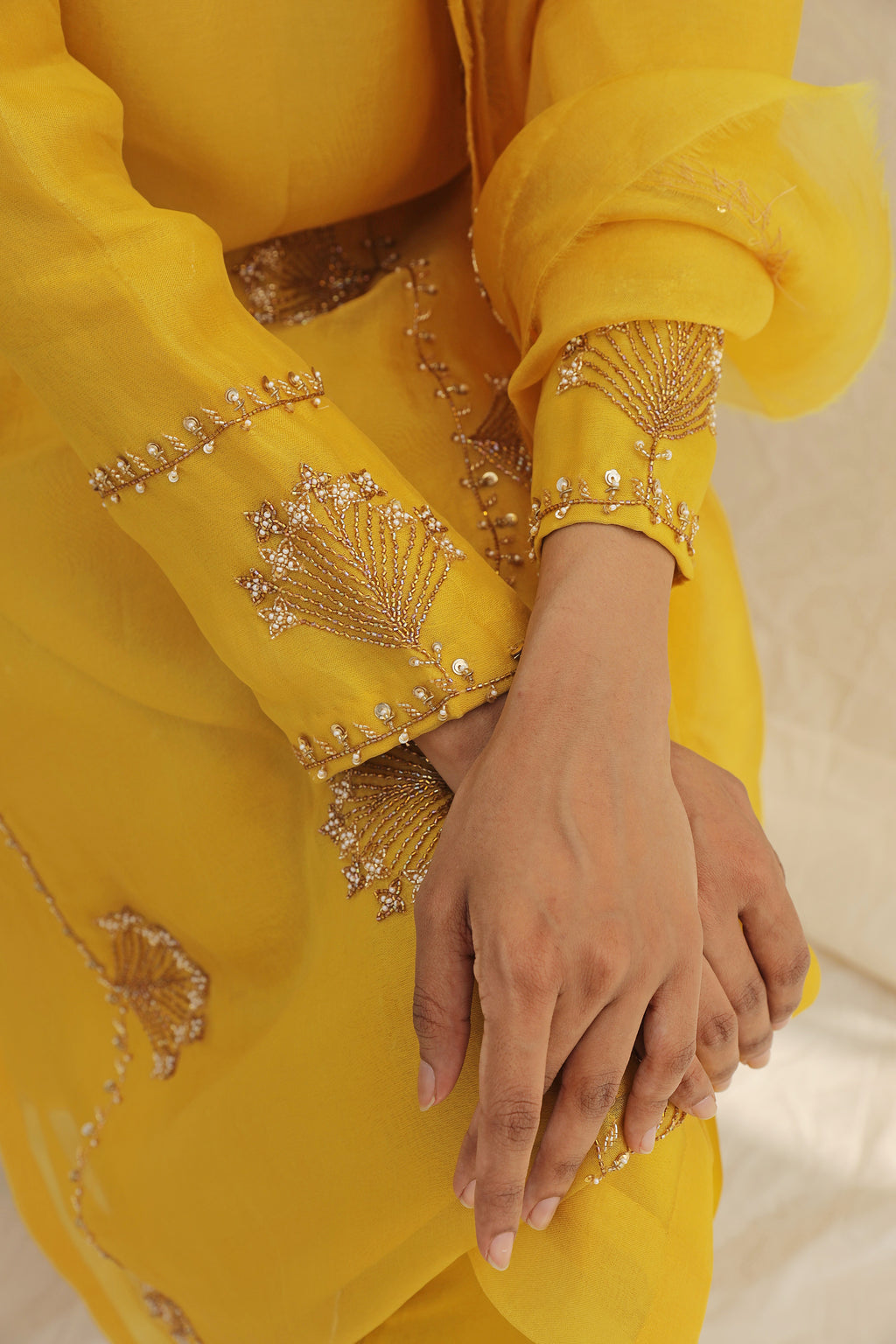 YELLOW HAND EMBROIDERED KURTA SET