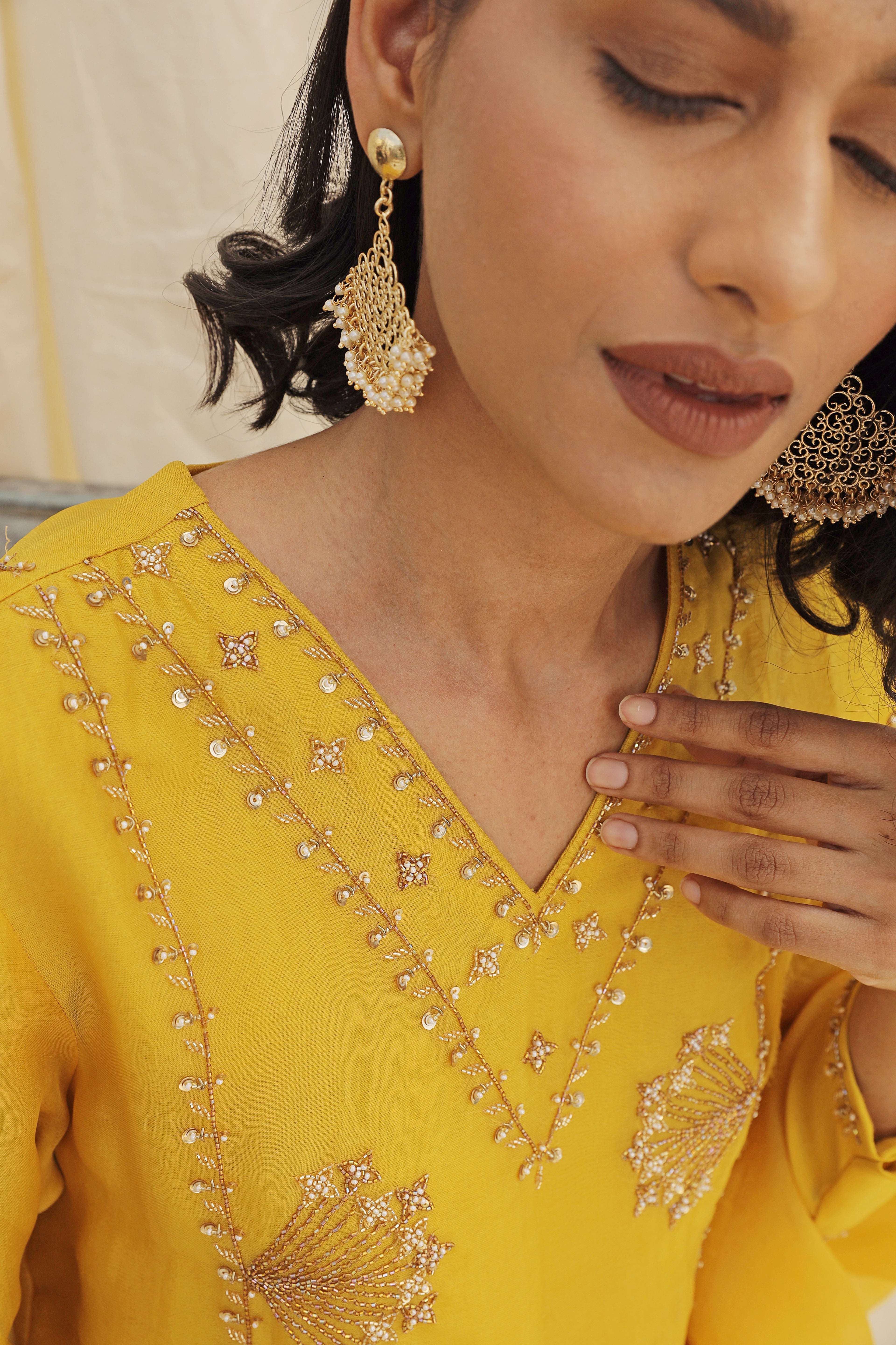 YELLOW HAND EMBROIDERED KURTA SET