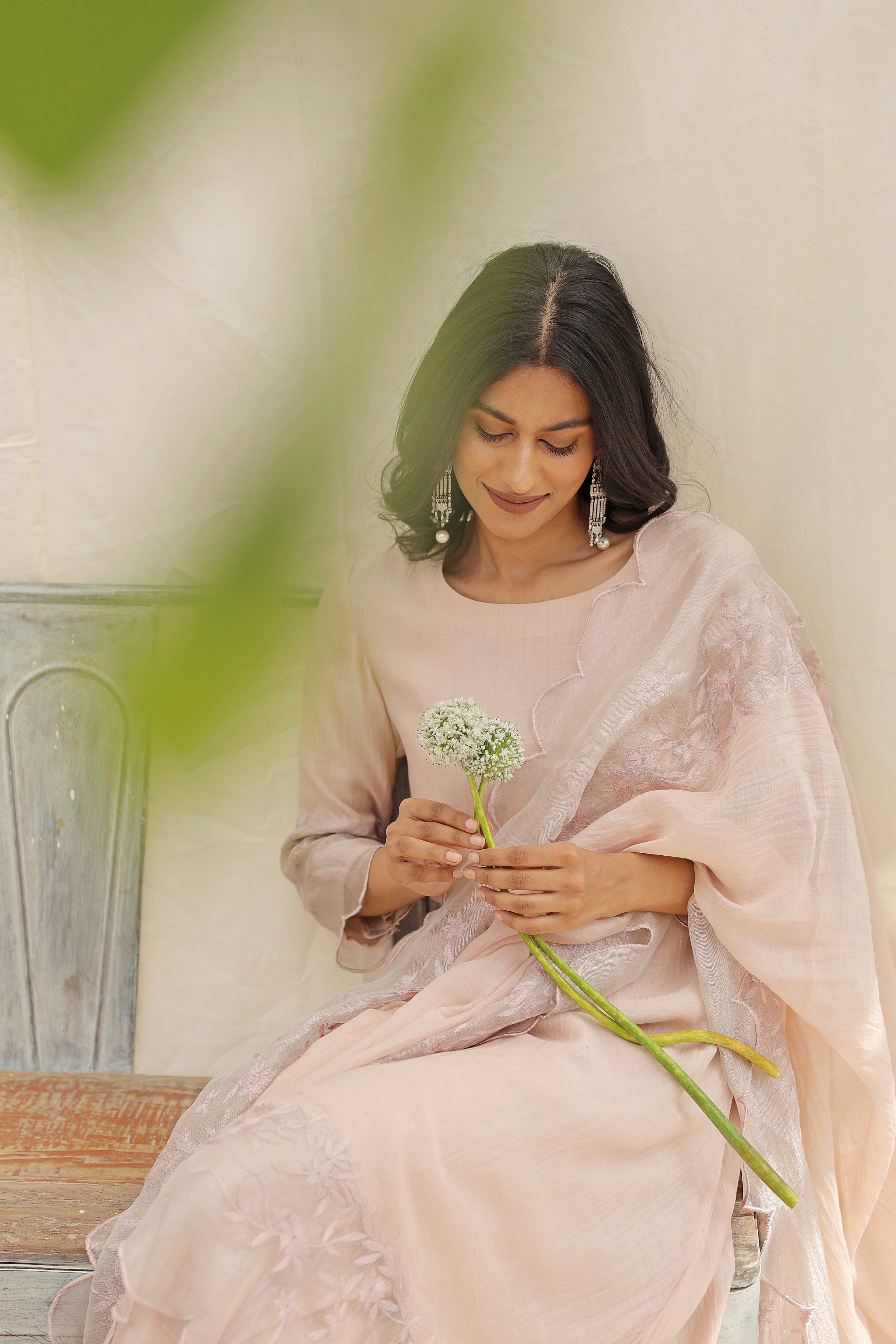 BABY PINK CHANDERI KURTA SET