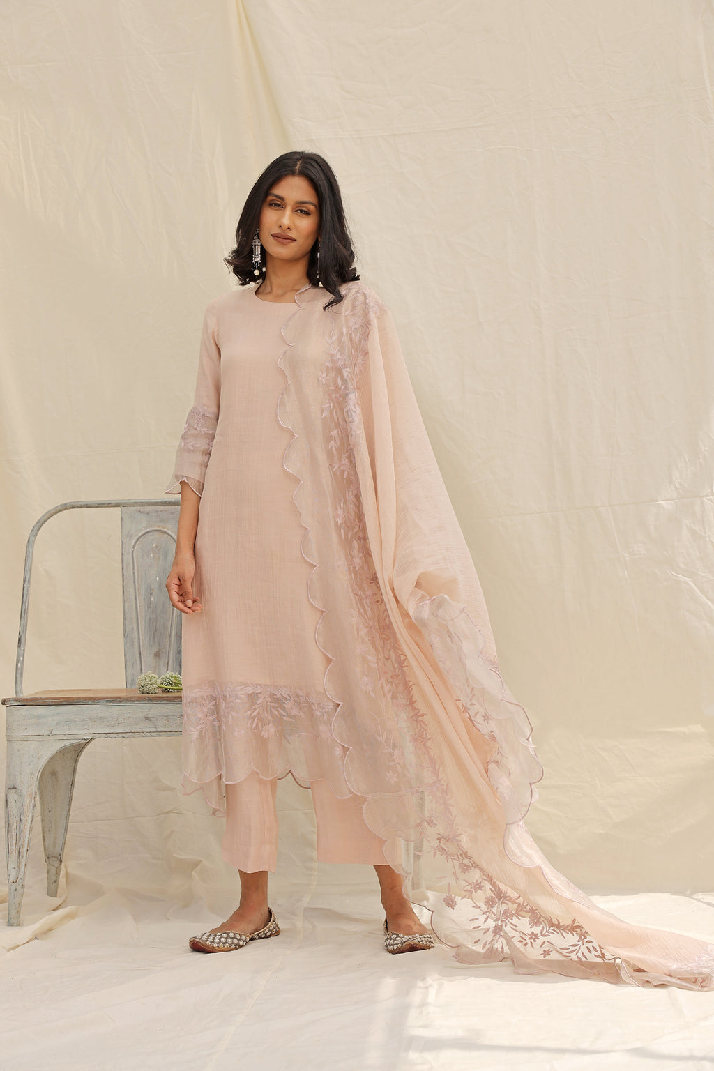 BABY PINK CHANDERI KURTA SET