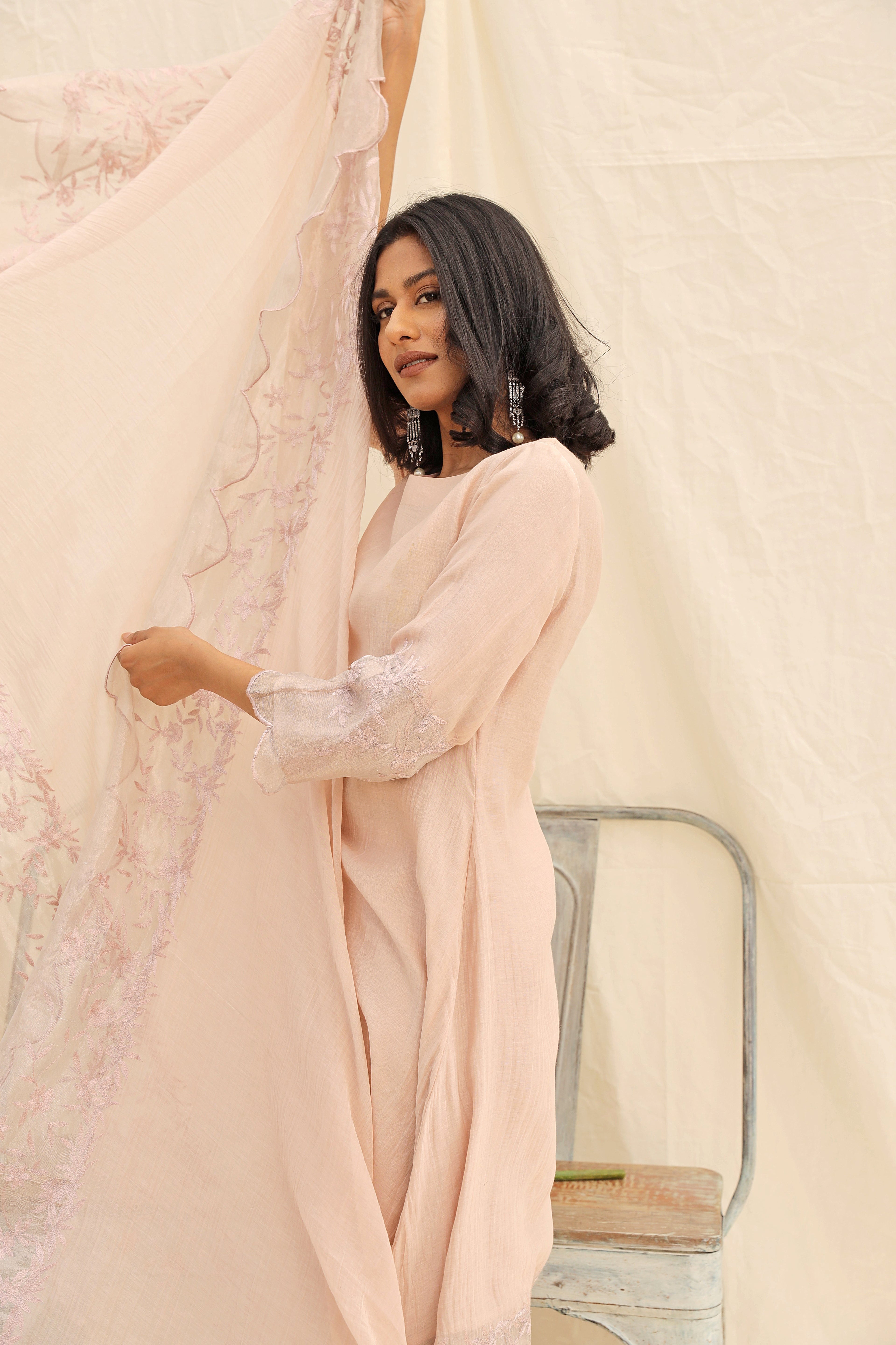 BABY PINK CHANDERI KURTA SET