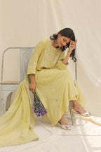 LIME GREEN KURTA WITH MIRROR WORK