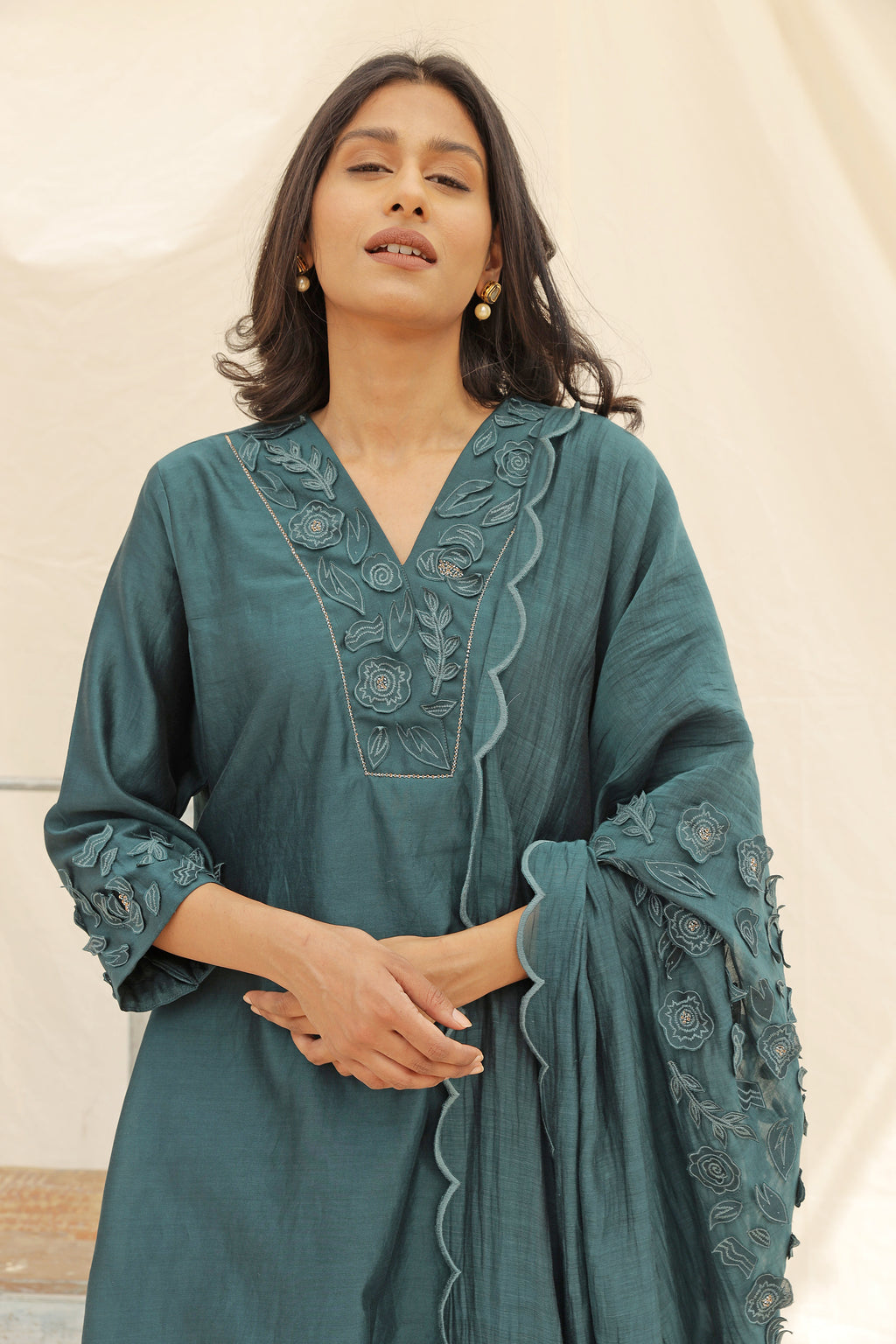 TEAL EMBROIDERED KURTA SET