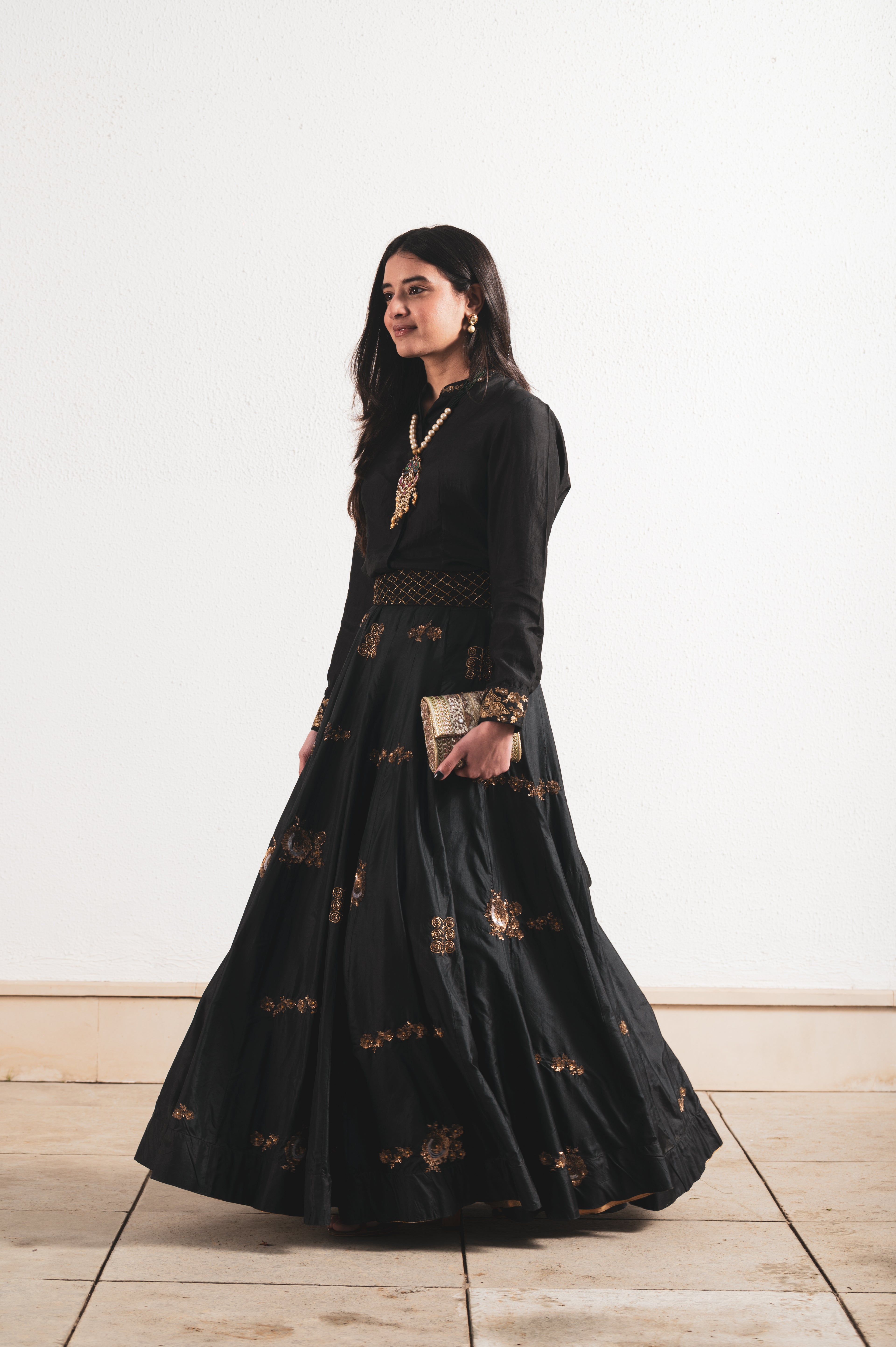 BLACK HAND EMBROIDERED LEHENGA