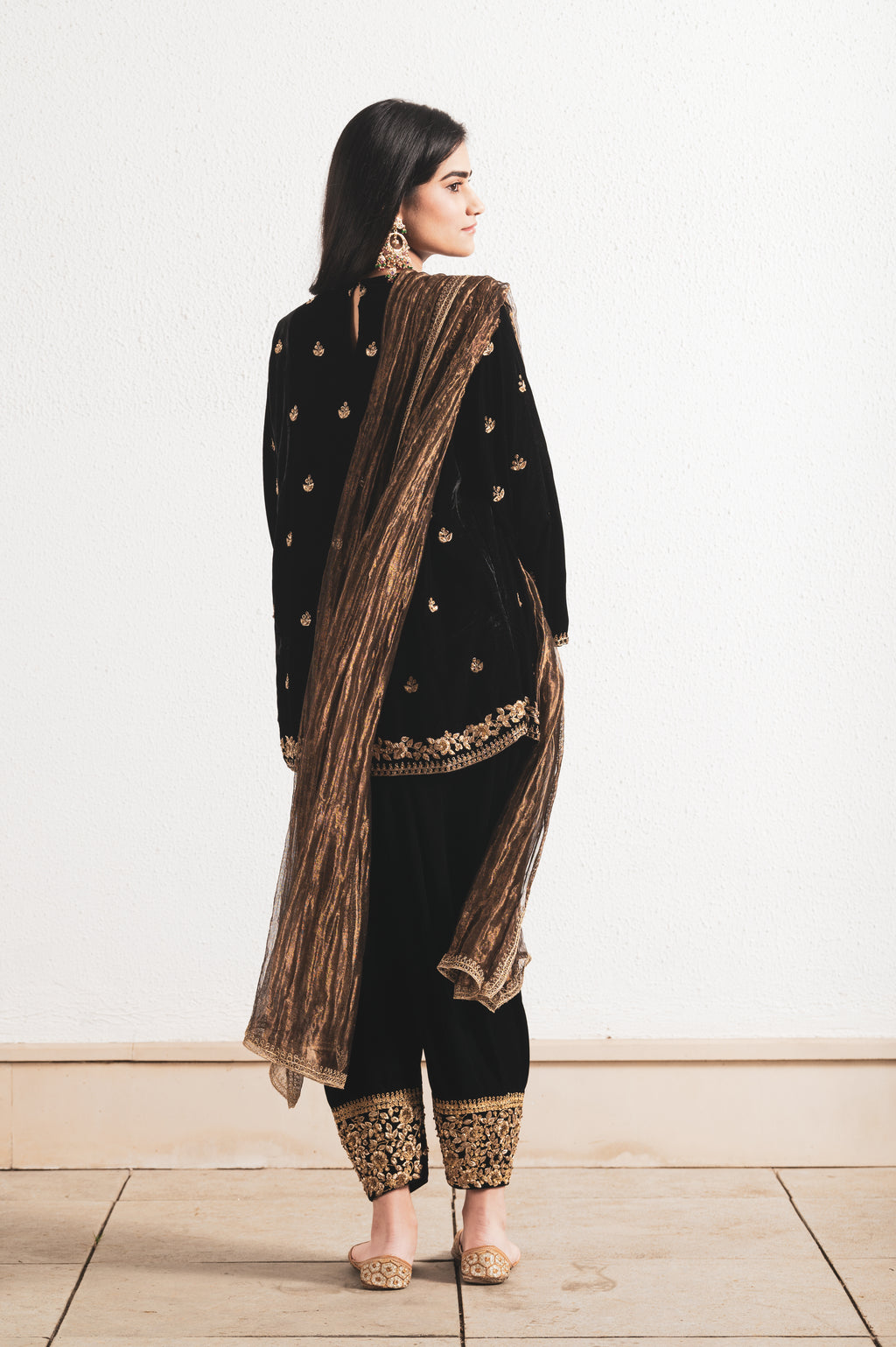 BLACK VELVET DABKA EMBROIDERY SALWAR KURTA