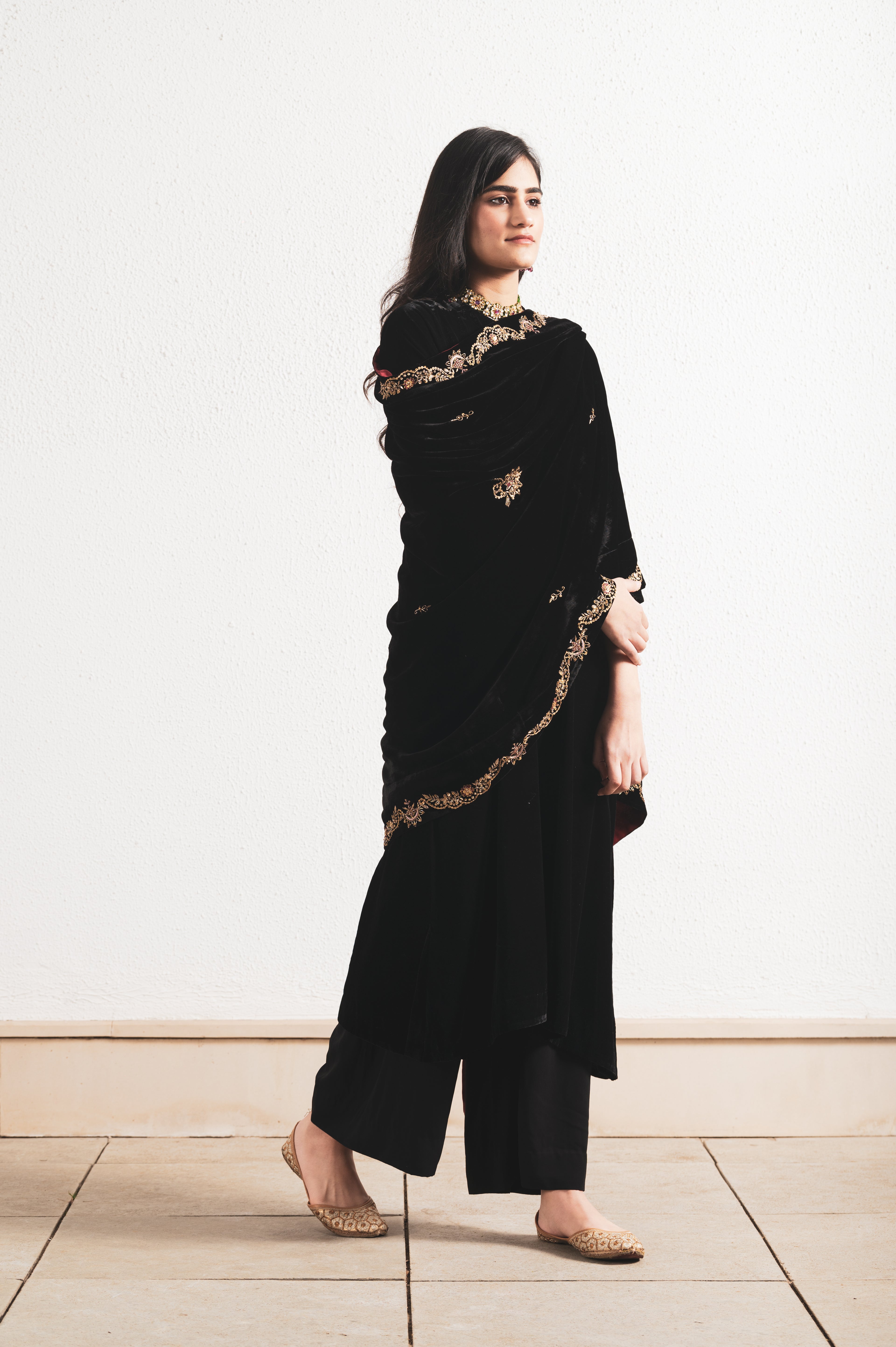 VELVET HAND EMBROIDERED SUIT SET