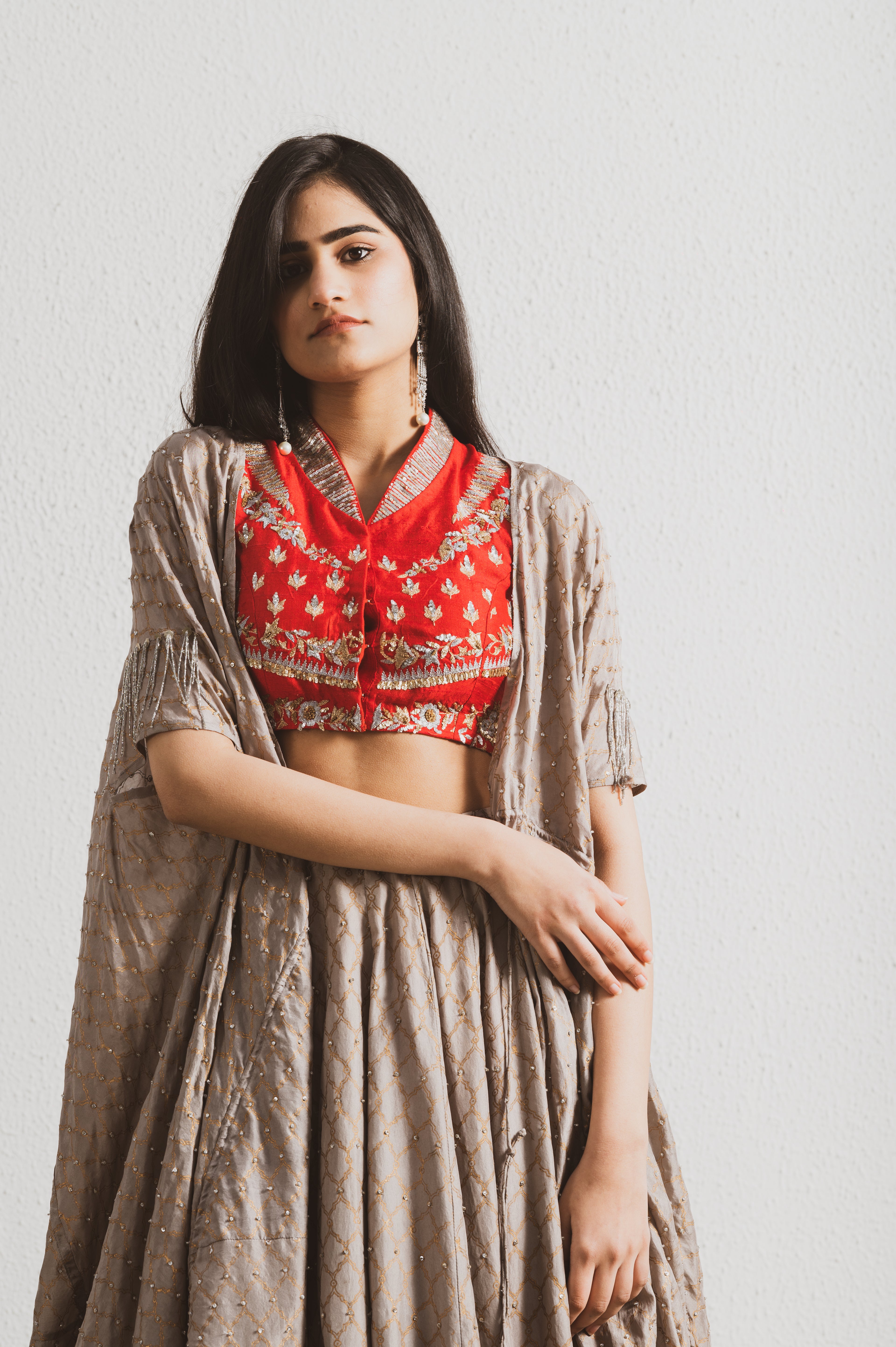 BLOCK PRINT EMBROIDERED LEHENGA