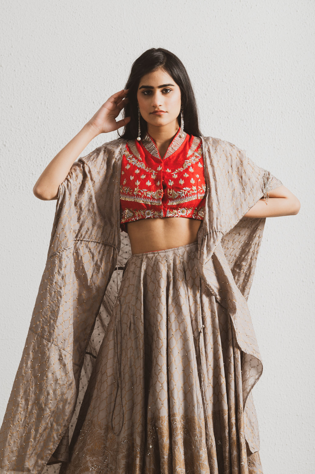 BLOCK PRINT EMBROIDERED LEHENGA