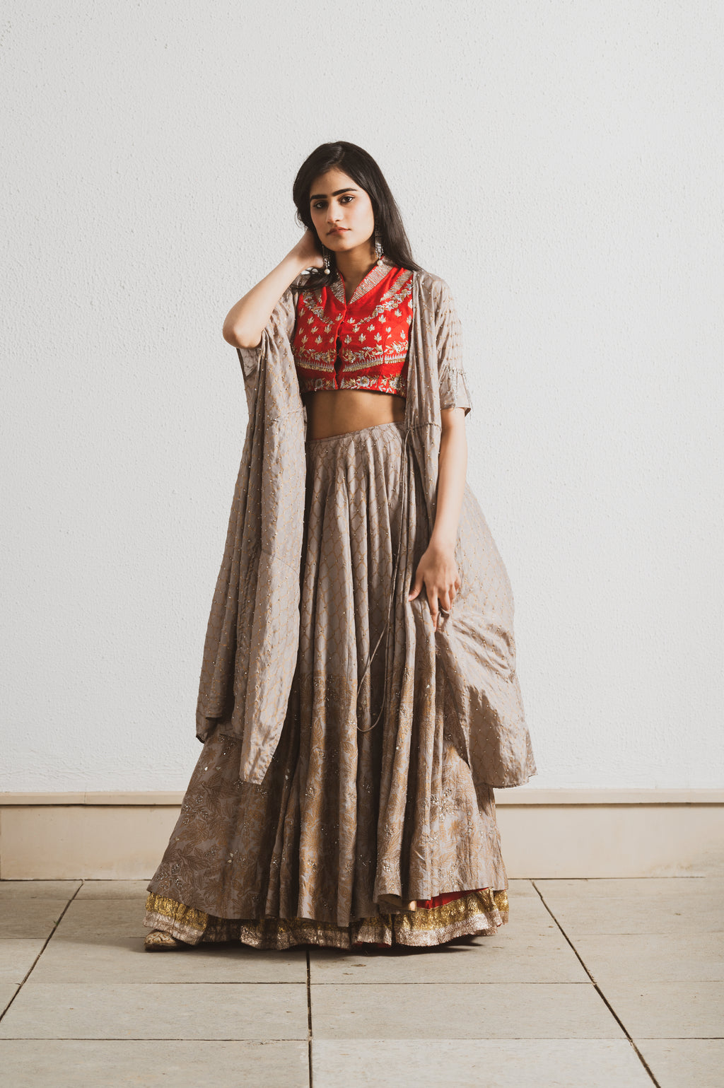 BLOCK PRINT EMBROIDERED LEHENGA