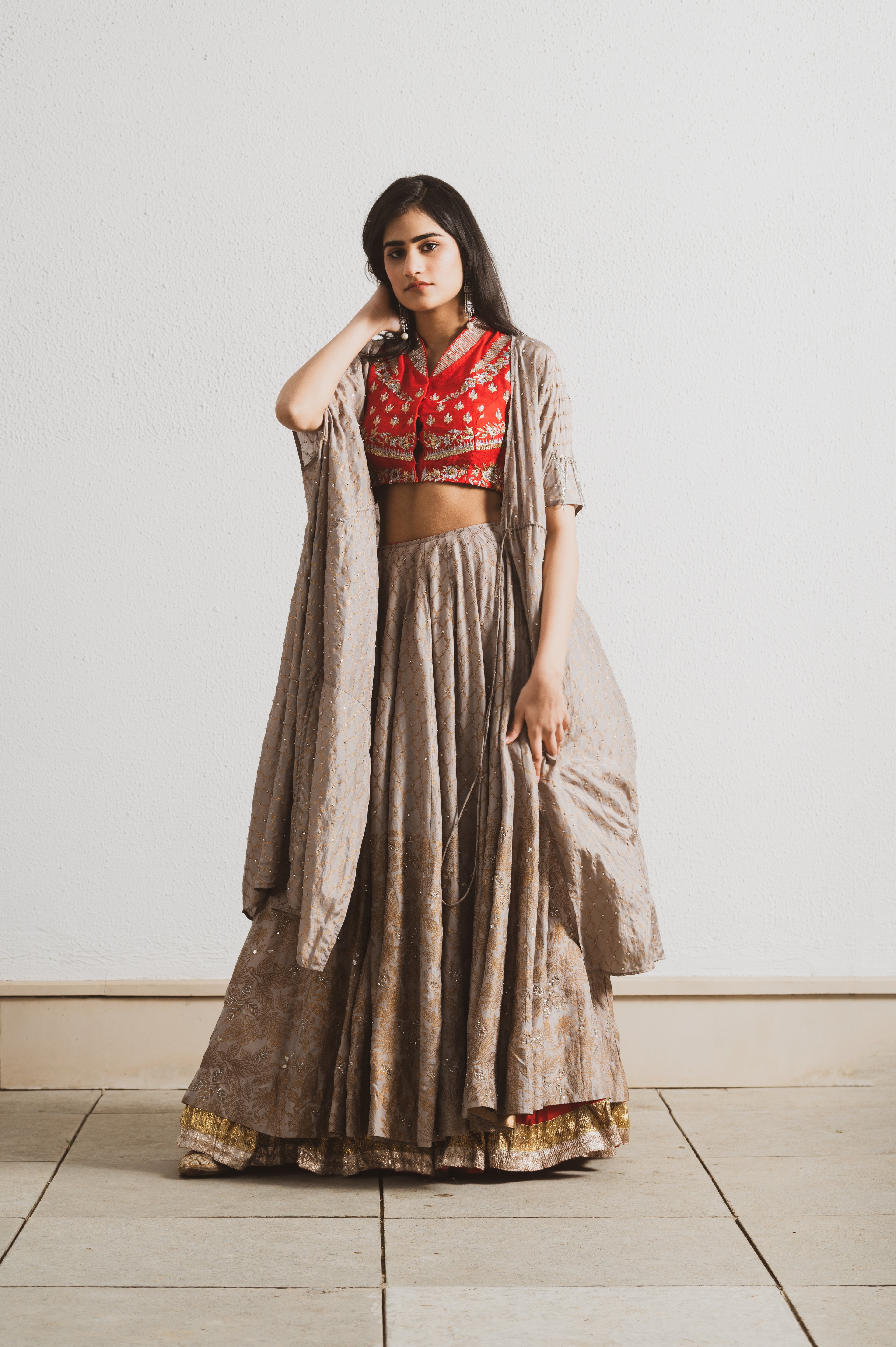 BLOCK PRINT EMBROIDERED LEHENGA