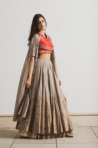 BLOCK PRINT EMBROIDERED LEHENGA