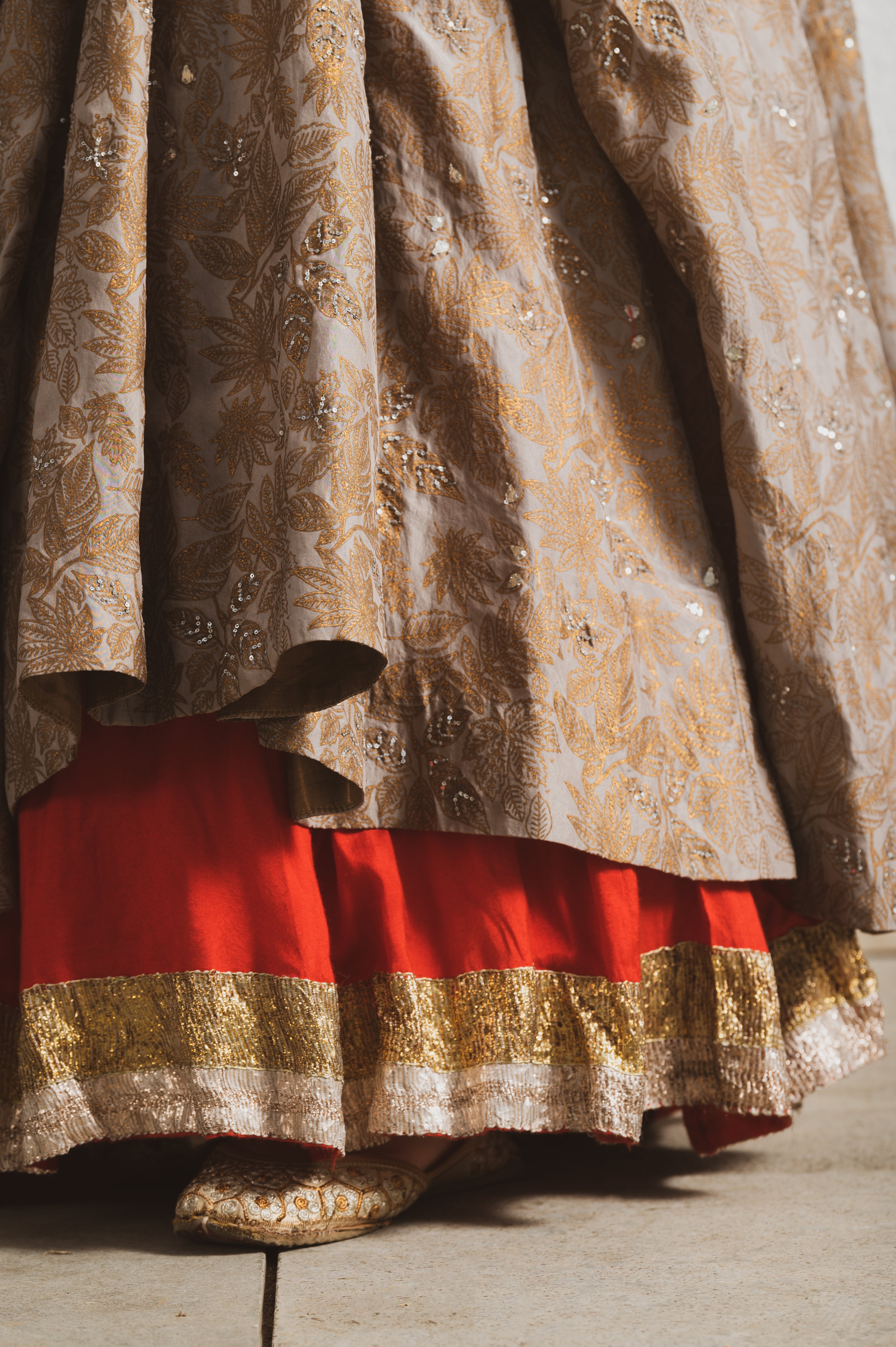 BLOCK PRINT EMBROIDERED LEHENGA