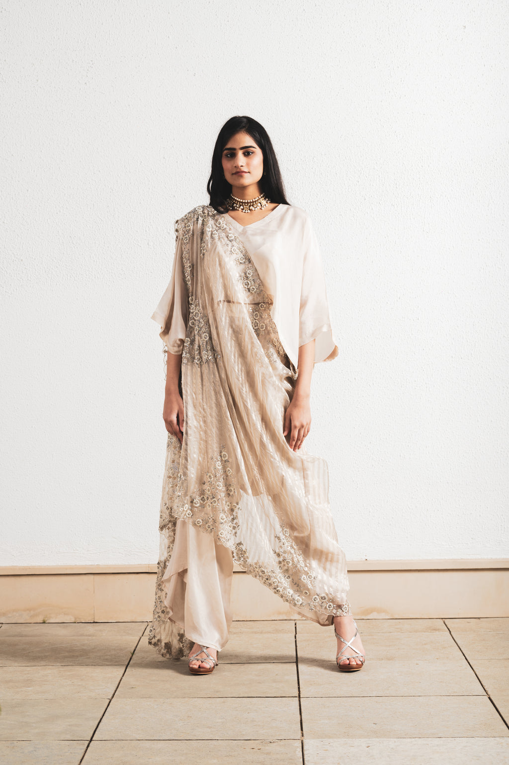 BEIGE EMBROIDERED SAREE