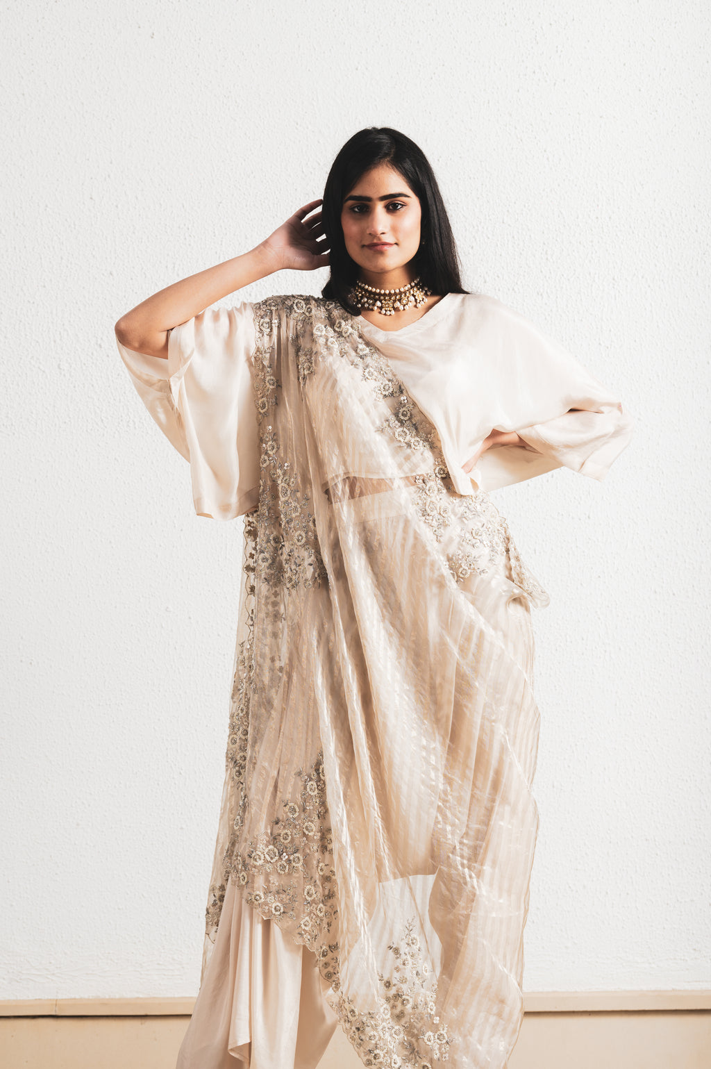 BEIGE EMBROIDERED SAREE