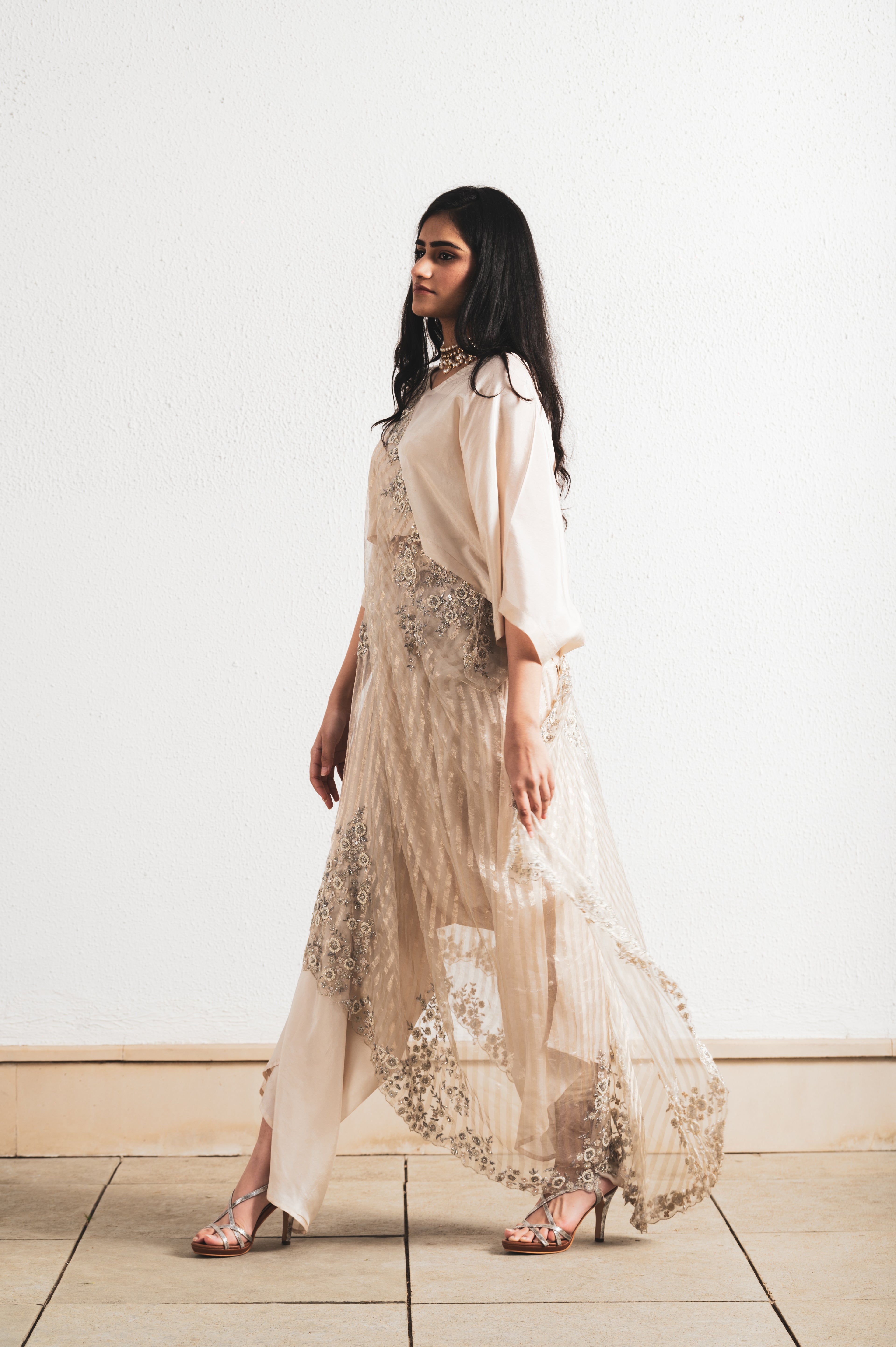 BEIGE EMBROIDERED SAREE