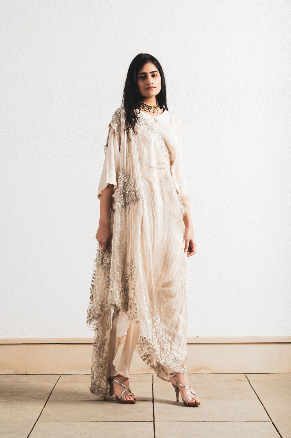 BEIGE EMBROIDERED SAREE