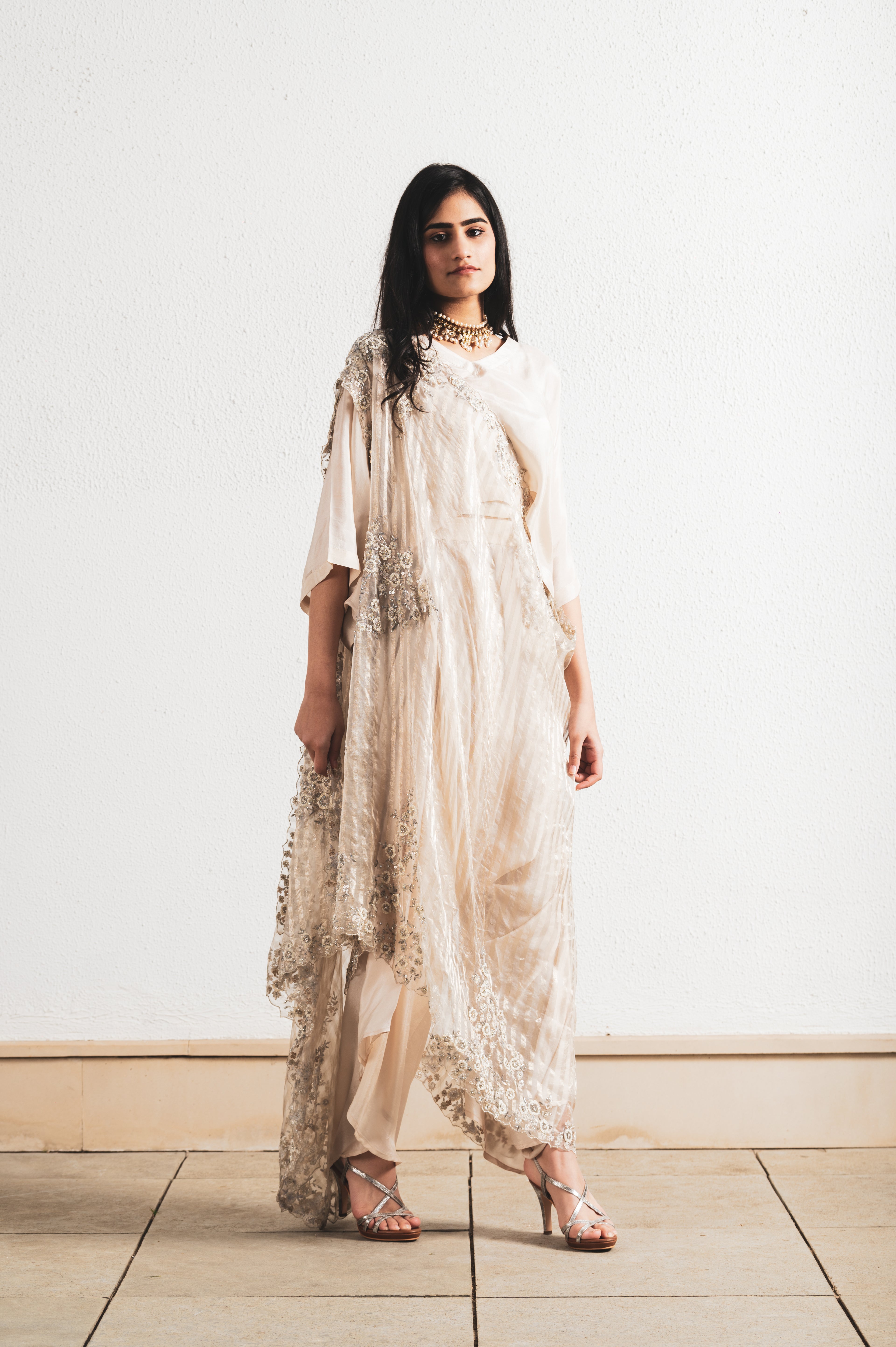 BEIGE EMBROIDERED SAREE