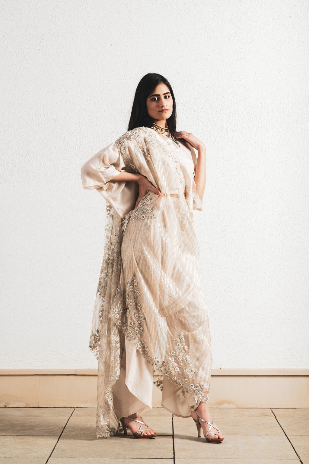 BEIGE EMBROIDERED SAREE