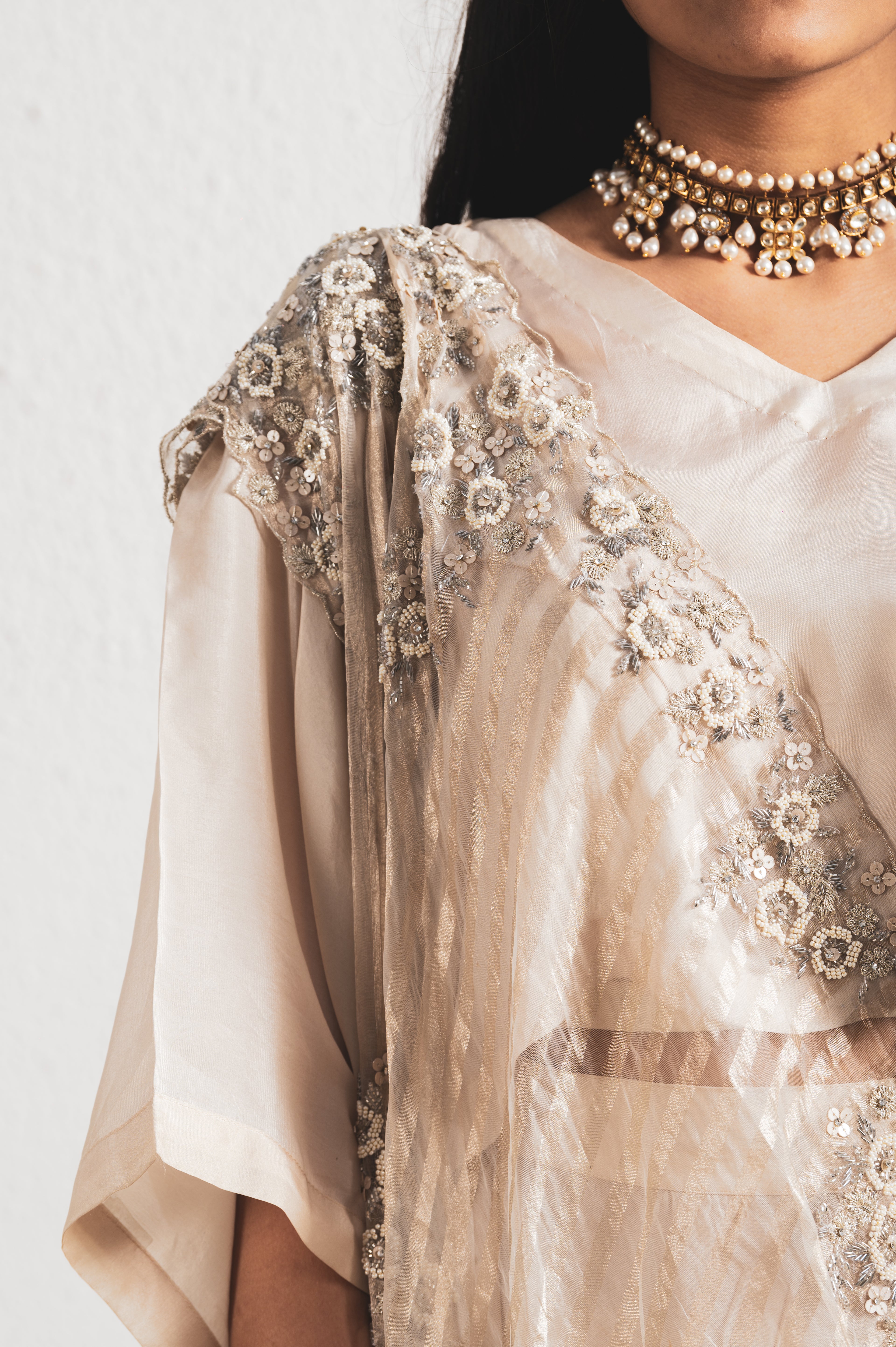 BEIGE EMBROIDERED SAREE