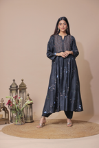 Black Printed Silk Kurta Set