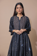 Black Printed Silk Kurta Set