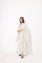 White Black Block Print Chanderi Kurta Set