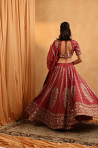 Rust Red Raw Silk Lehenga Set