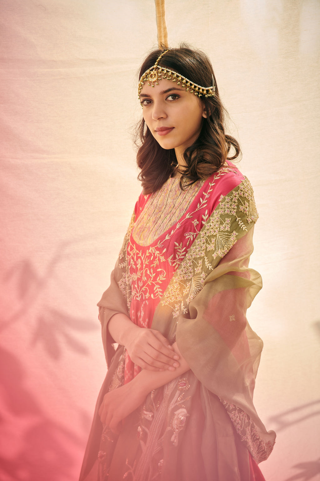 Magenta Green Jamdani Anarkali Set