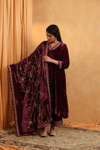 Deep Plum Velvet Embroidered Suit Set