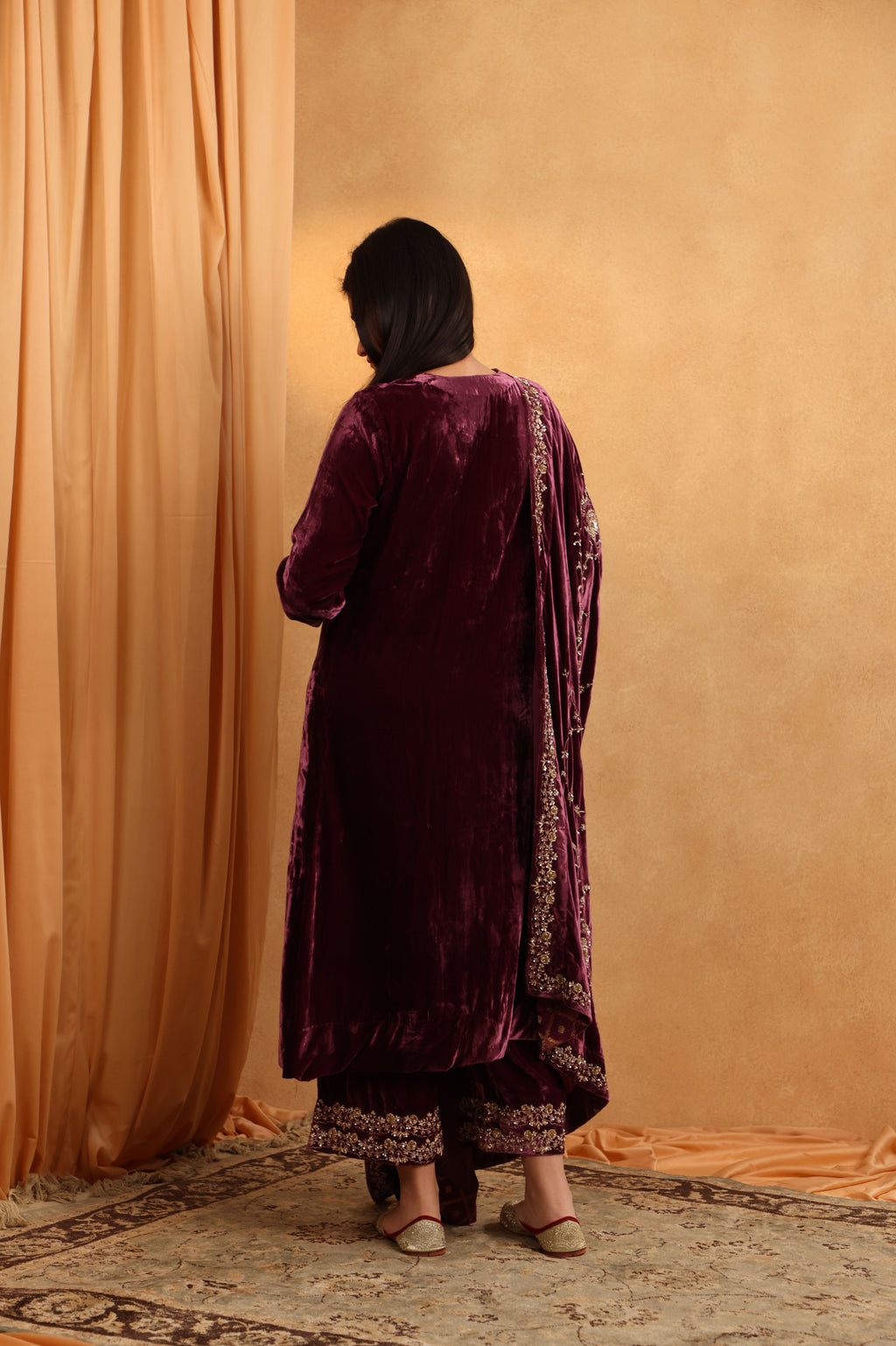 Deep Plum Velvet Embroidered Suit Set