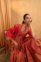 Cherry Red Banarasi Anarkali Set