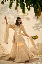 Off White Gold Tissue Chanderi Sharara Set
