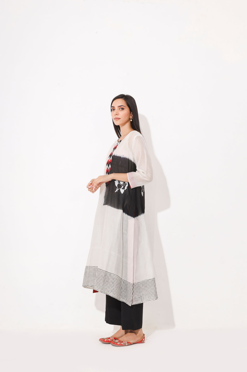 Black White Block Print Tie Dye Kurta Set