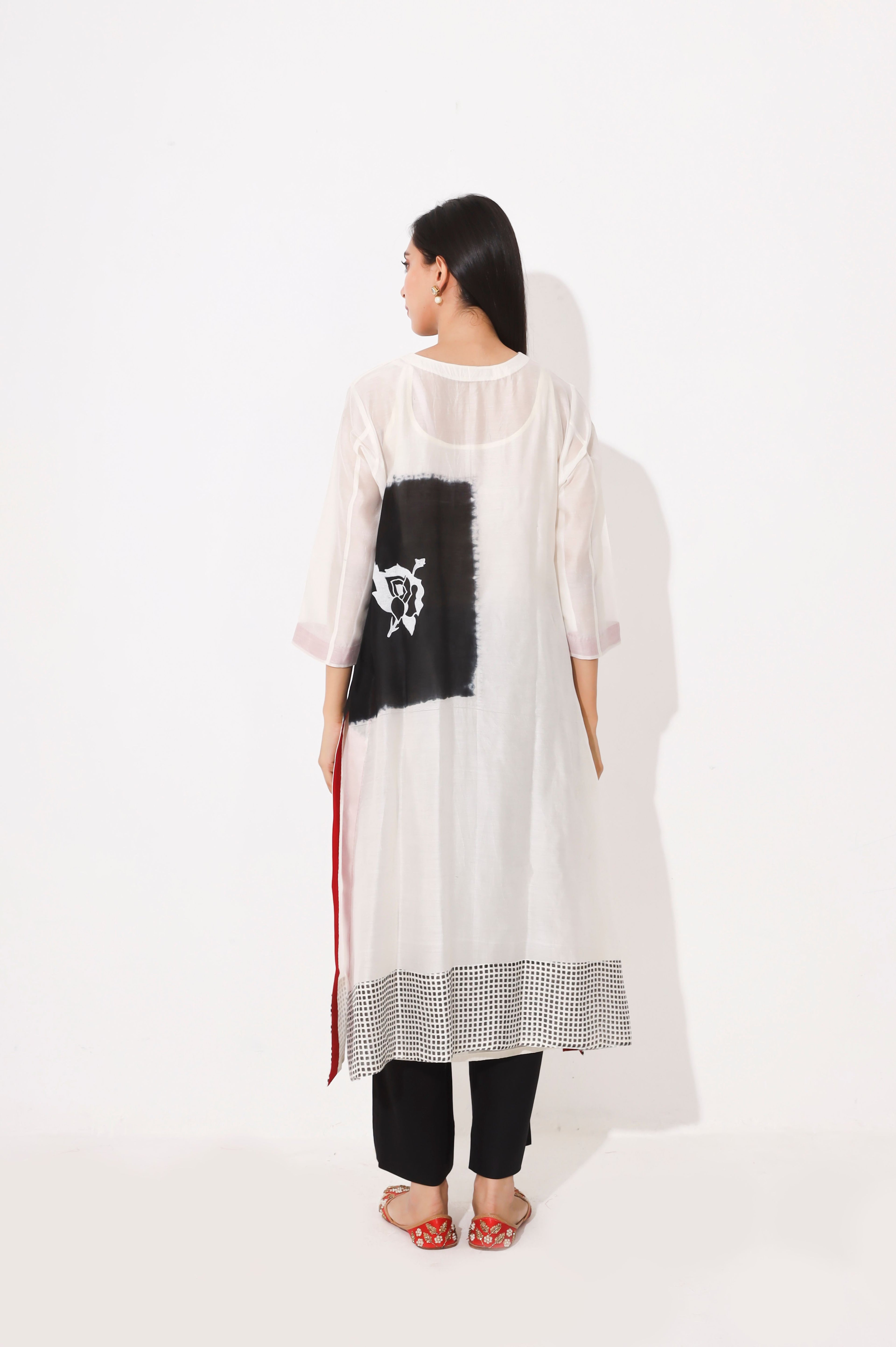 Black White Block Print Tie Dye Kurta Set