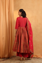 Cherry Red Banarasi Anarkali Set