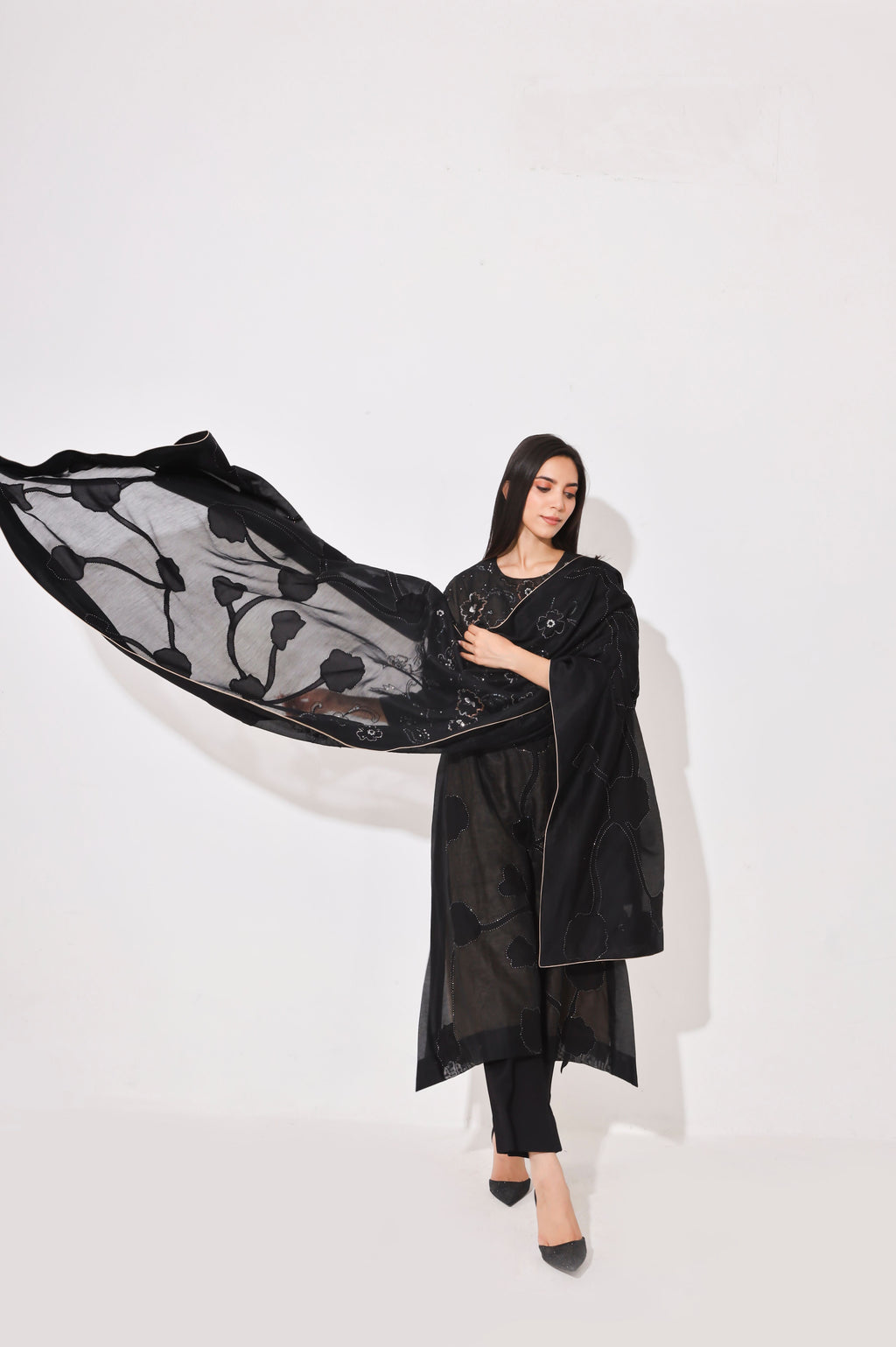 Black Chanderi Patchwork Suit Set