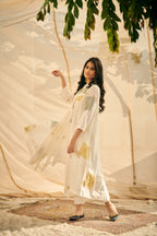 White Asymmetrical Block Print Kurta Set