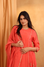 Coral Chanderi Embroidered Suit Set