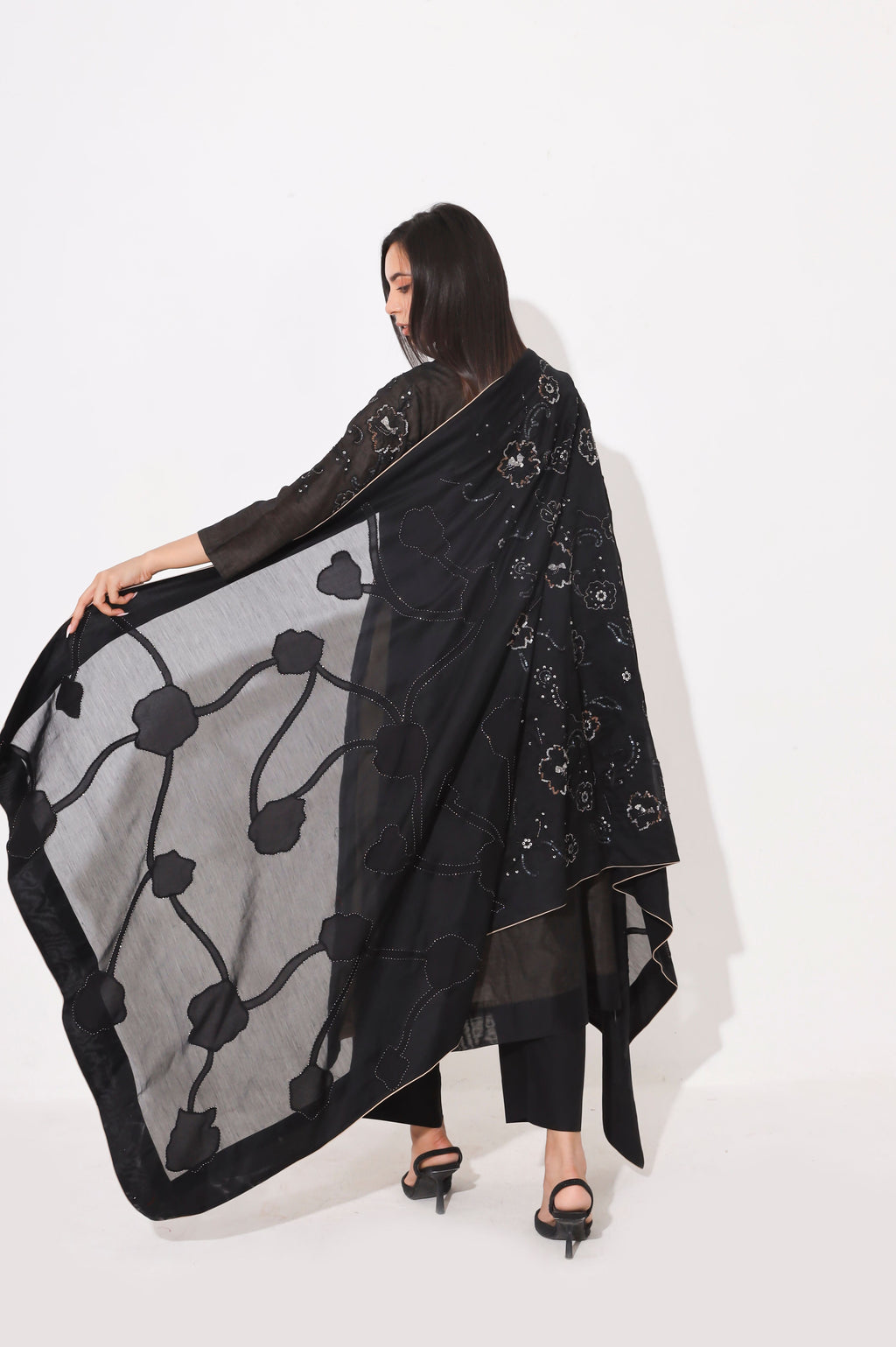 Black Chanderi Patchwork Suit Set