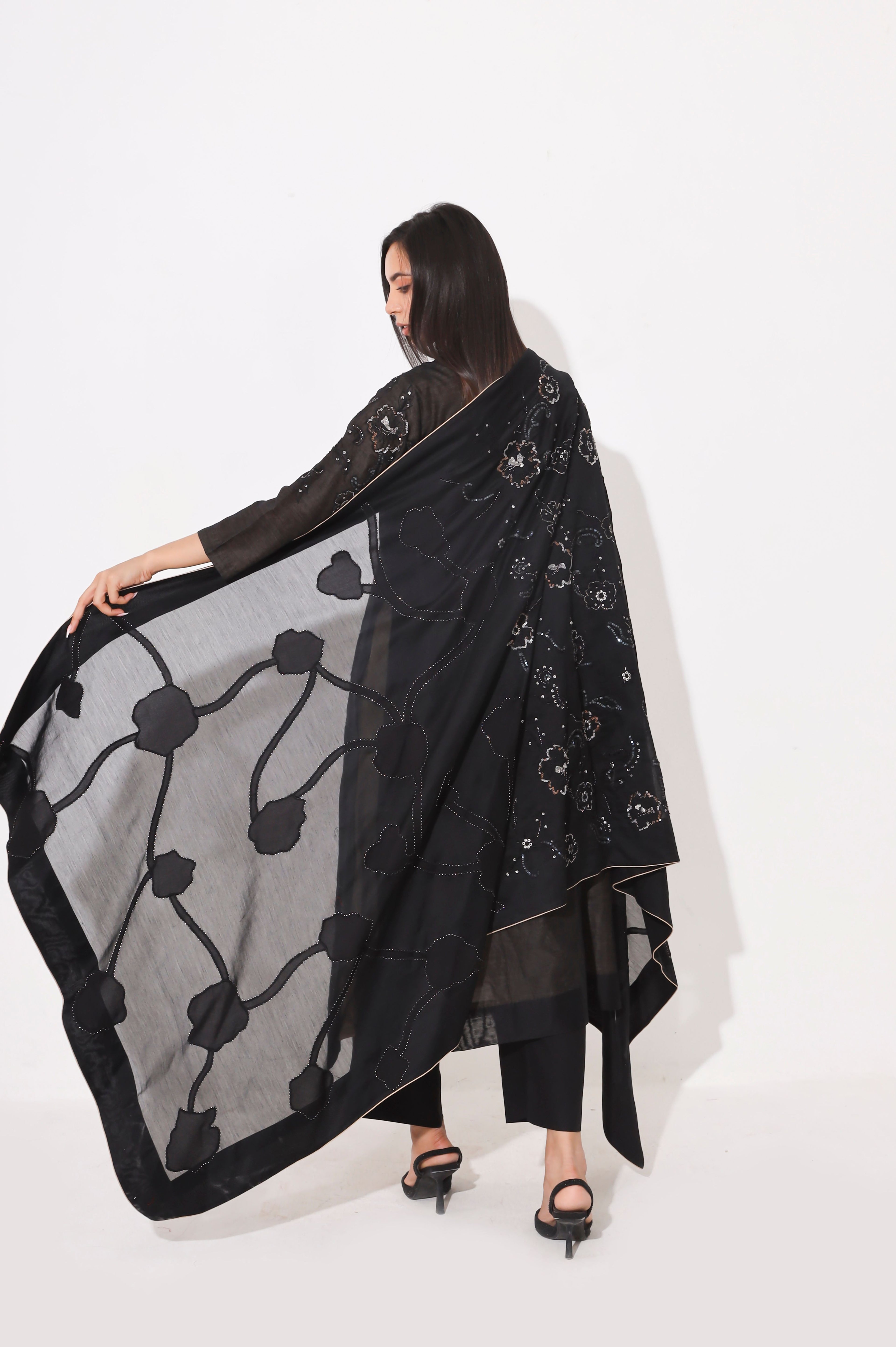 Black Chanderi Patchwork Suit Set