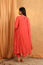 Coral Chanderi Embroidered Suit Set