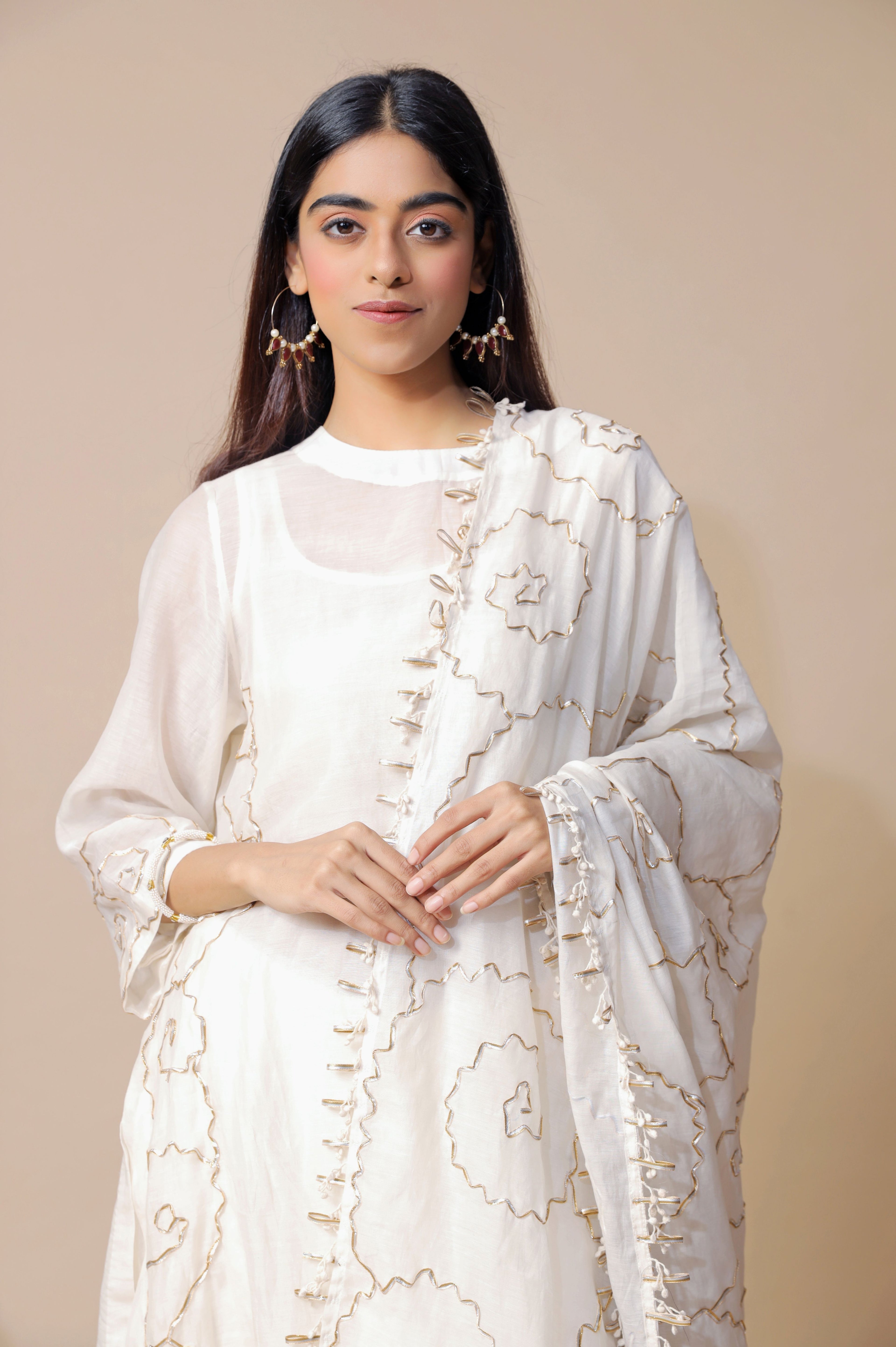 Off White Chanderi Suit Set