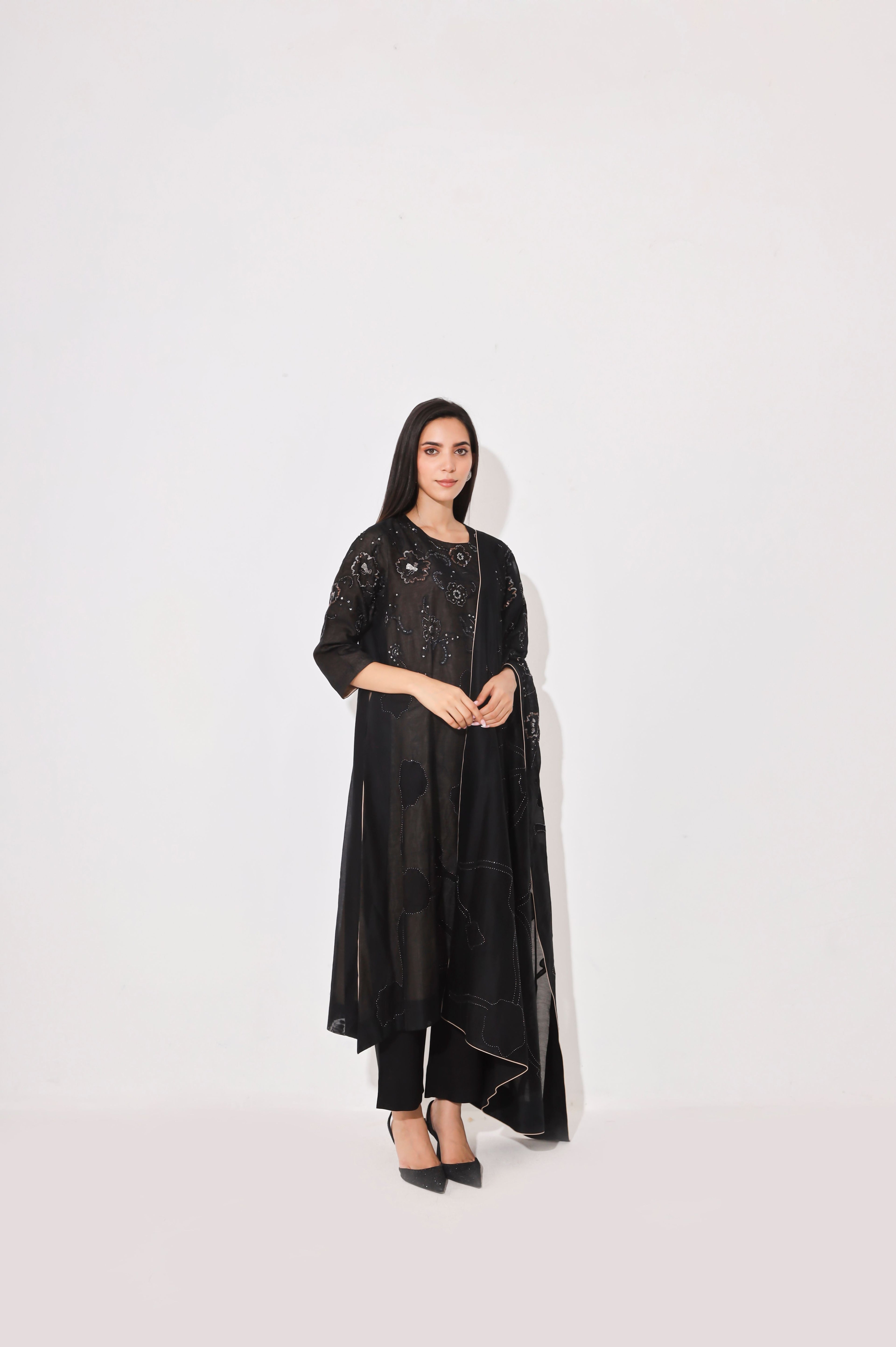 Black Chanderi Patchwork Suit Set