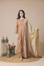 Brown Beige Tissue Chanderi Kurta Set